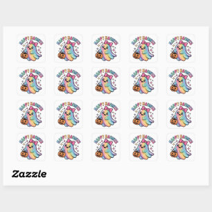 Pastel Regenboog Geest T-Shirt – Kawaii Halloween Vierkante Sticker