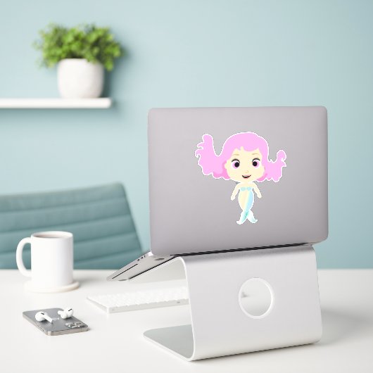 Pastel regenboog gekleurde leuke zeemeermin sticker (Laptop op bureau)