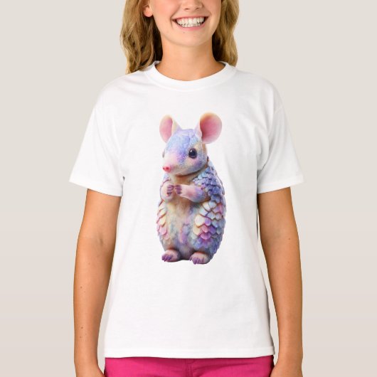 Pastel Regenboog Geschubde Gordeldier Muis Kindere T-shirt (Voorkant)