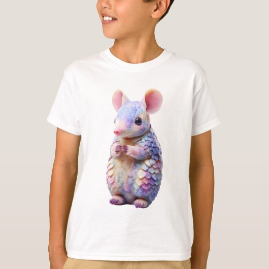 Pastel Regenboog Geschubde Gordeldier Muis Kindere T-shirt (Voorkant)