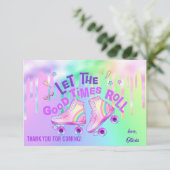 Pastel Regenboog | Gevogelte met rolschaatsen Bedankkaart (Staand voorkant)