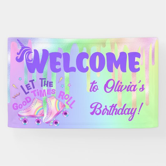 Pastel Regenboog | Gevogelte met rolschaatsen Spandoek (Horizontaal)