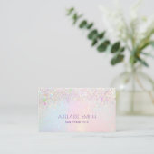 Pastel regenboog glitter effect visitekaartje (Staand voorkant)