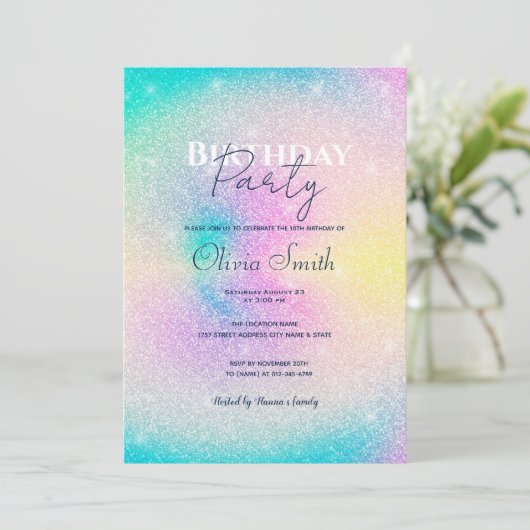 Pastel Regenboog Glitter Gradient Kaart (Staand voorkant)