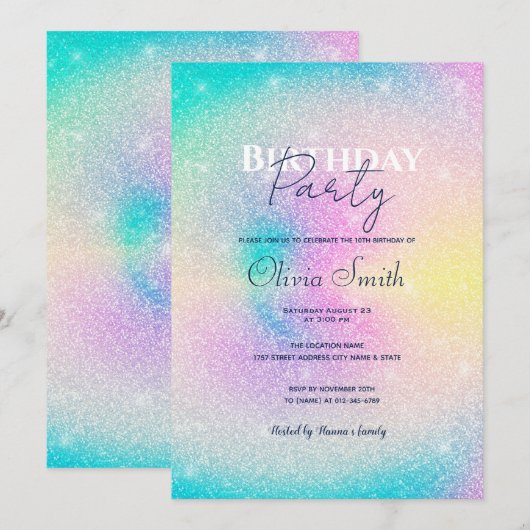 Pastel Regenboog Glitter Gradient Kaart (Voorkant / Achterkant)