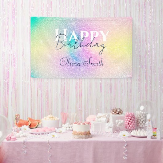 Pastel Regenboog Glitter Gradient Spandoek (Feest)