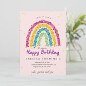 Pastel Regenboog Glitter Kinderverjaardagsfeestje Kaart (Staand voorkant)