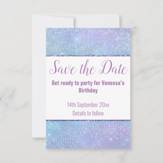 PASTEL REGENBOOG GLITTER SAVE THE DATE RSVP KAART (Voorkant)