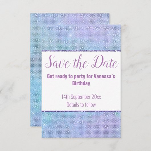 PASTEL REGENBOOG GLITTER SAVE THE DATE RSVP KAART (Voorkant / Achterkant)