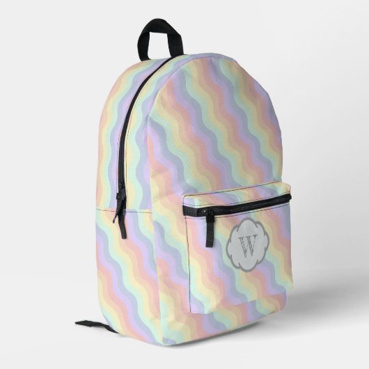 Pastel Regenboog Golven Bedrukte Rugzak (Achterkant Hoek Links)