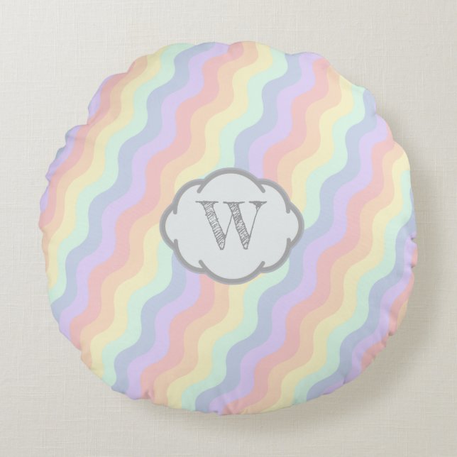 Pastel regenboog golven rond kussen (Voorkant)