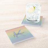 Pastel Regenboog Gradiënt Monogram Glazen Onderzetter (Schuin)