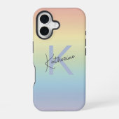 Pastel Regenboog Gradiënt Monogram iPhone 16 Hoesje (Achterkant)