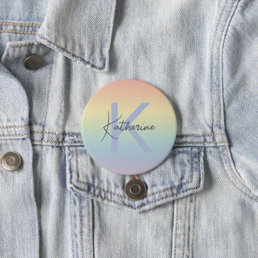 Pastel Regenboog Gradiënt Monogram Ronde Button 7,6 Cm (In situ)
