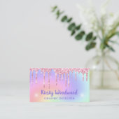Pastel Regenboog Gradiënt & Roze Druppelende Glitt Visitekaartje (Staand voorkant)