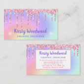 Pastel Regenboog Gradiënt & Roze Druppelende Glitt Visitekaartje (Voorkant / Achterkant)