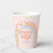 Pastel regenboog groovy een 1e verjaardag papieren bekers (Voorkant)