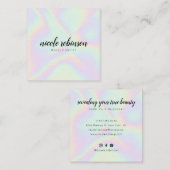 Pastel regenboog holografische moderne make-up art vierkante visitekaartje (Voorkant / Achterkant)