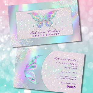 Pastel Regenboog Holografische Vlinder Visitekaart Visitekaartje