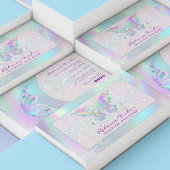 Pastel Regenboog Holografische Vlinder Visitekaart Visitekaartje