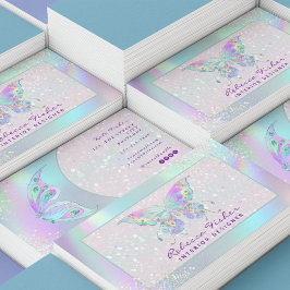 Pastel Regenboog Holografische Vlinder Visitekaart Visitekaartje