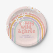Pastel regenboog jonge Wild drie 3de verjaardag Papieren Bordje (Voorkant)