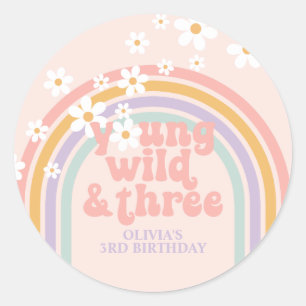 Pastel regenboog jonge Wild drie 3de verjaardag Ronde Sticker