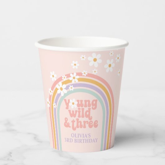 Pastel regenboog jonge Wild three 3de verjaardag Papieren Bekers (Voorkant)