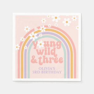 Pastel regenboog jonge Wild three 3de verjaardag Servet