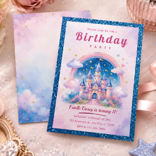 Pastel Regenboog Kasteel Verjaardagsfeest voor Mei Kaart