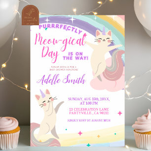 Pastel Regenboog Kat Eenhoorn Baby Shower Kaart