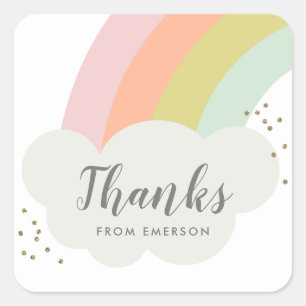 Pastel regenboog kinderen bedankt favor vierkante sticker
