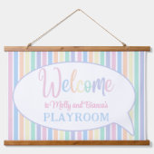 Pastel regenboog kleur gestreept welkom kinder spe hangend wandkleed (Voorkant)