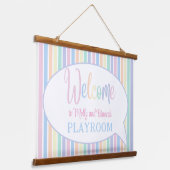 Pastel regenboog kleur gestreept welkom kinder spe hangend wandkleed (Gebogen)