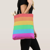 Pastel regenboog kleur strepen ontwerp tote bag (Dichtbij)