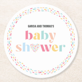 Pastel Regenboog Kleuren Baby shower Gepersonalise Ronde Kartonnen Onderzetter