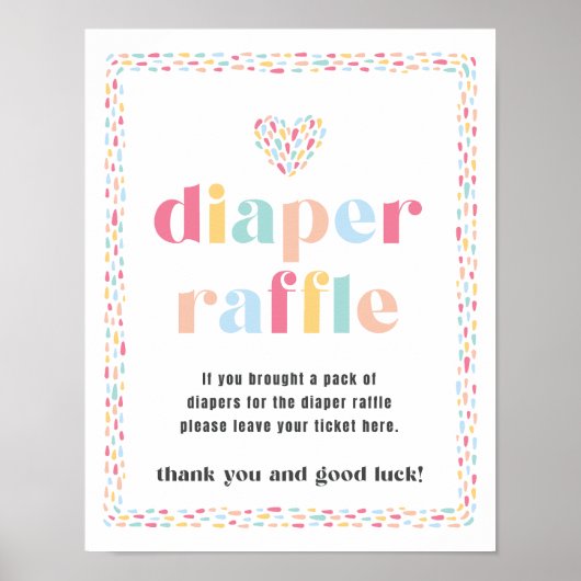 Pastel Regenboog Kleuren Baby shower Luier Raffle Poster (Voorkant)