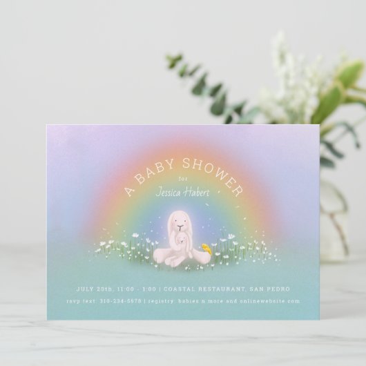 Pastel Regenboog Konijn Baby Shower Kaart (Staand voorkant)