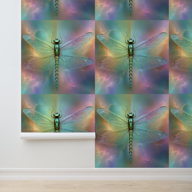 Pastel Regenboog Libelle Fractale Kunst, Behang (Applicatie)