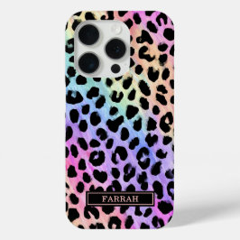 Pastel Regenboog Luipaardprint Monogram iPhone 15 Pro Case