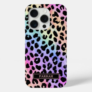 Pastel Regenboog Luipaardprint Monogram iPhone 15 Pro Case