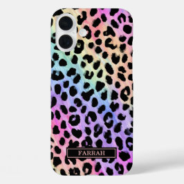 Pastel Regenboog Luipaardprint Monogram iPhone 16 Plus Hoesje