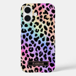 Pastel Regenboog Luipaardprint Monogram iPhone 16 Hoesje