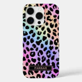 Pastel Regenboog Luipaardprint Monogram iPhone 16 Pro Hoesje