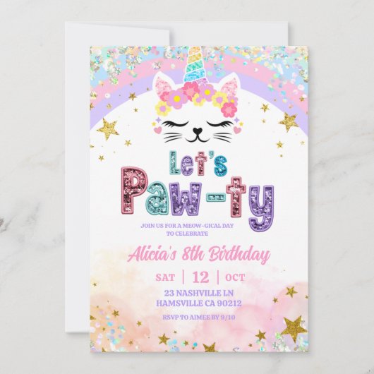 Pastel Regenboog Magische Caticorn Verjaardag Kaart (Voorkant)