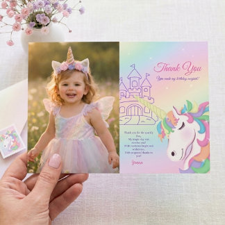 Pastel Regenboog Magische Verjaardag Bedankkaart Feestdagenkaart