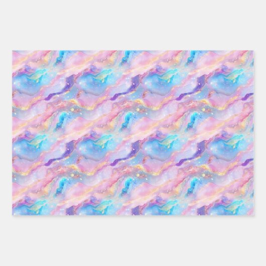 Pastel Regenboog Marmer met Gouden Glitter Inpakpapier Vel (Voorkant 2)