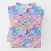 Pastel Regenboog Marmer met Gouden Glitter Inpakpapier Vel (In situ)