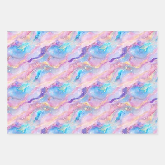 Pastel Regenboog Marmer met Gouden Glitter Inpakpapier Vel (Voorkant)