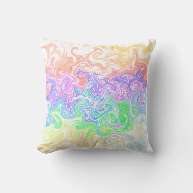 Pastel Regenboog Marmer Wervel Abstracte Kunst Kussen (Voorkant)